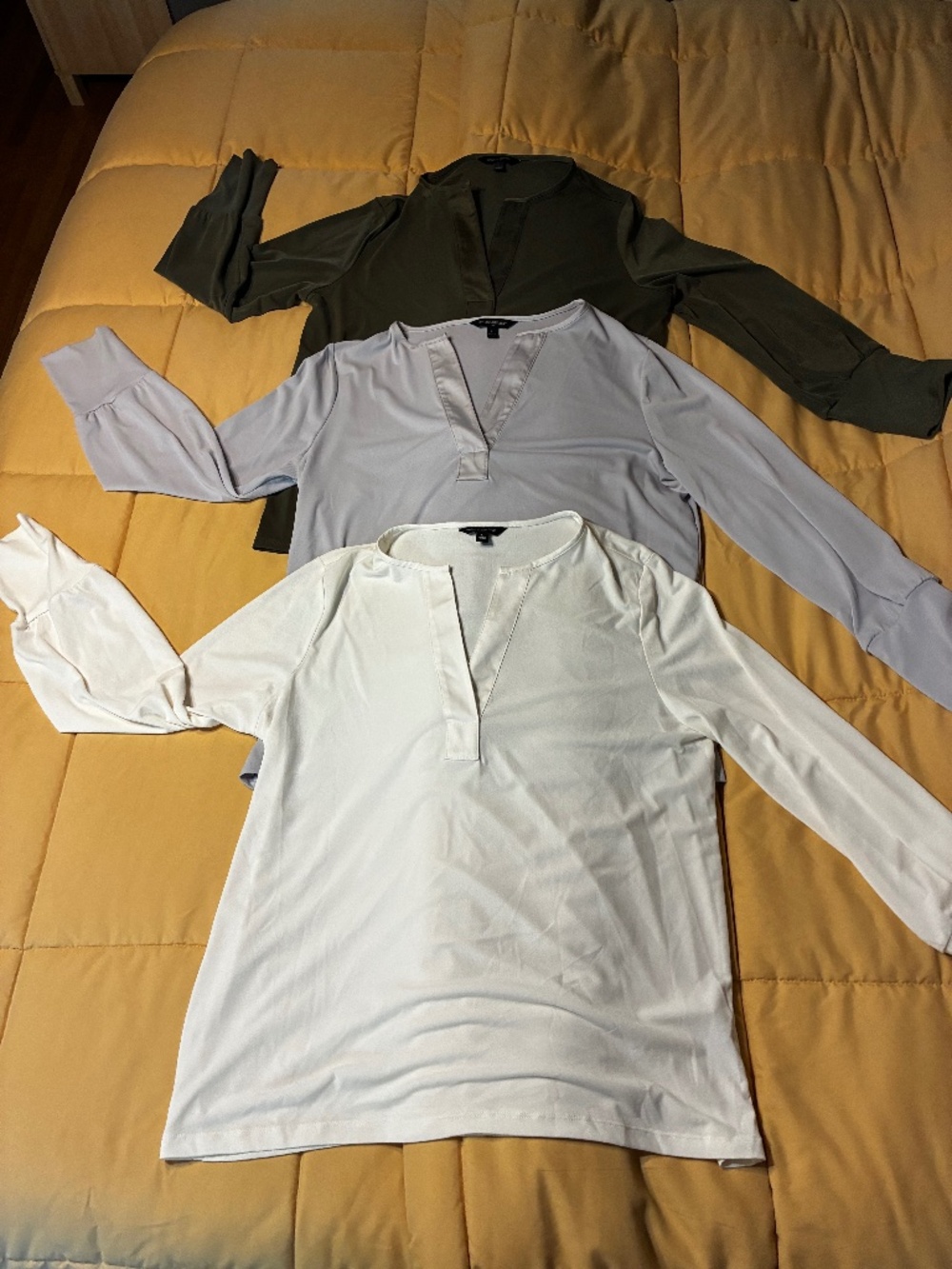 Banana Republic White, Light Gray, Olive Green Long Sleeve V-Neck Blouses (3)